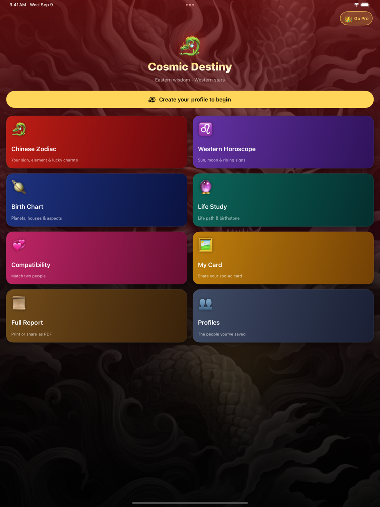 The same home screen on iPad, with the reading cards laid out across the wider display